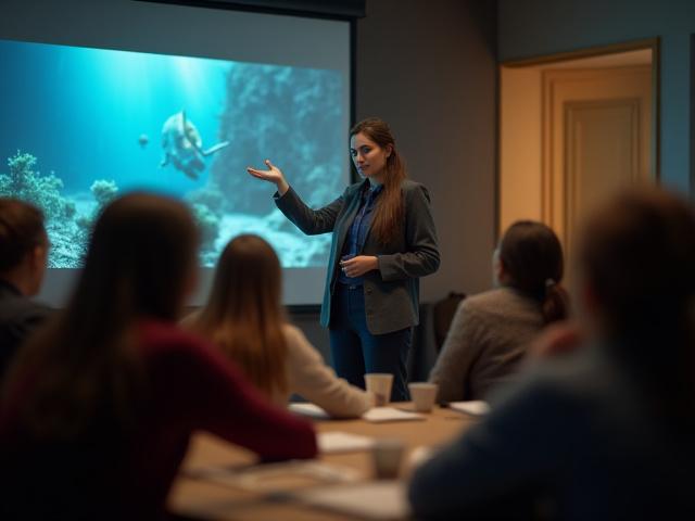 Біздің команда зерттеушісі қауымдастыққа дәріс оқып жатыр.